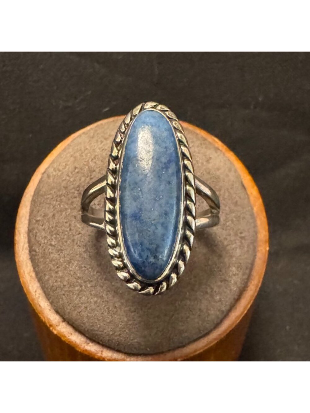 Solid Sterling Silver 925 Blue Denim Lapis Lazuli Statement Ring Size 7
